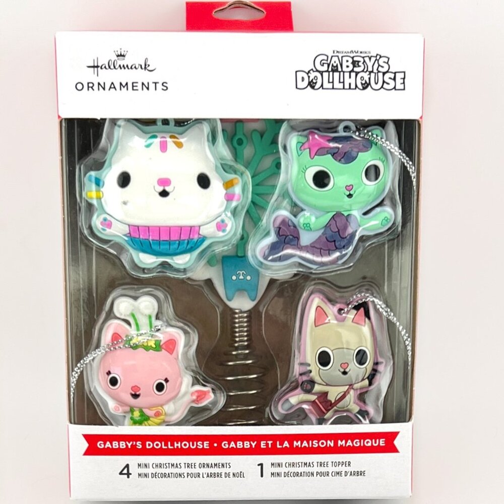 New Hallmark Christmas Gabby's Dollhouse 4 Mini Ornaments with Tree Topper